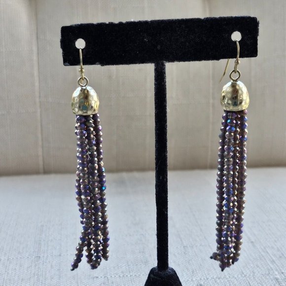 CANVAS Women Earrings Drop Down Pruple Tone Beads Gold Tone Fashion Ear Jewelry - Picture 8 of 9